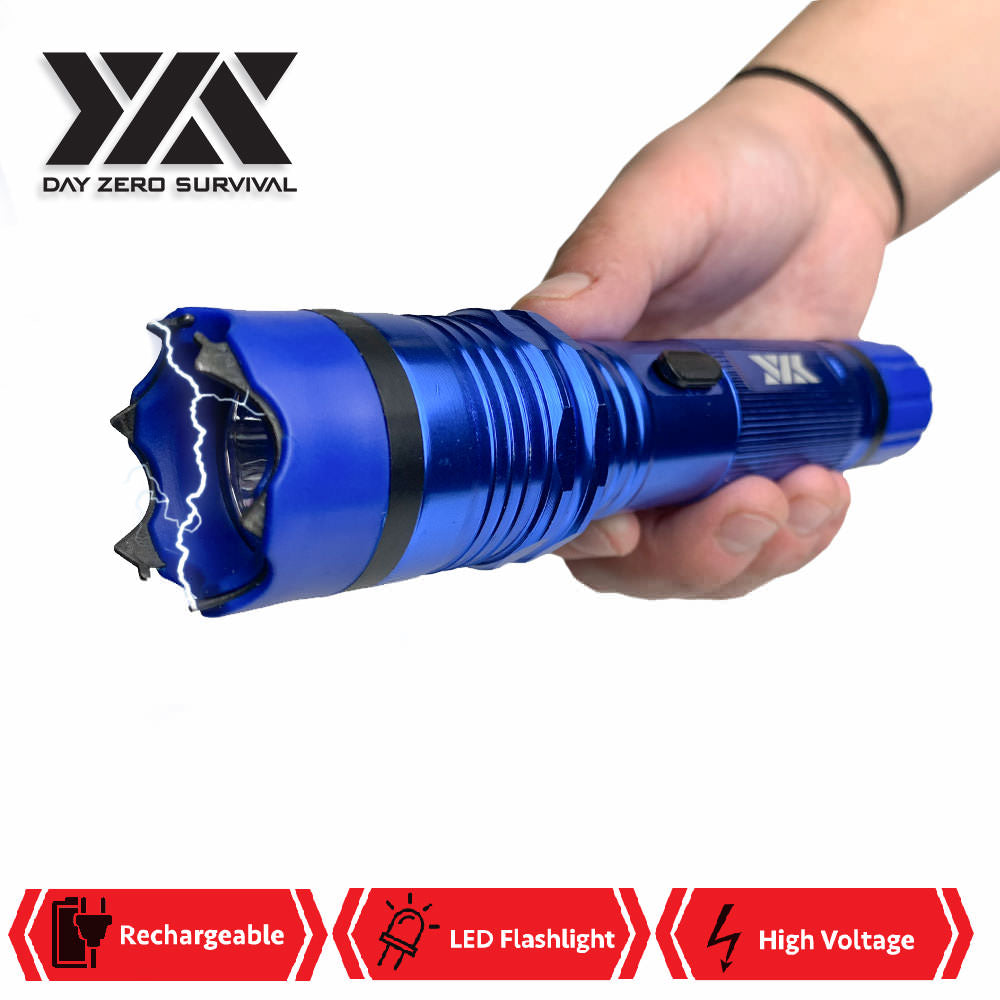 DZS Elite Force Stun Gun All Metal 10 Million Volt Rechargeable + LED Flashlight - Blue - Tophatter's Army Products & Self Defense Collectible Weapons - Tophatter Daily Deals